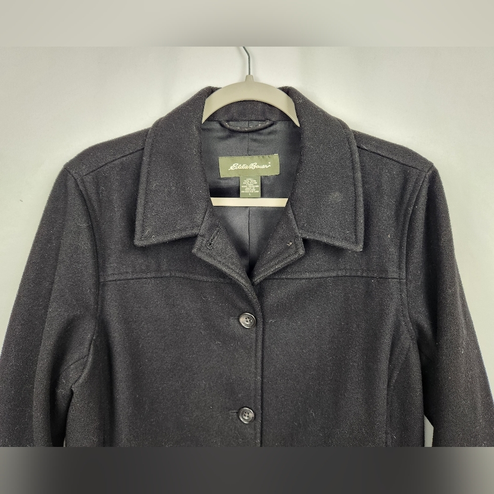 Eddie Bauer Women's Black Peacoat 76% Wool Size Large - Picture 10 of 11
